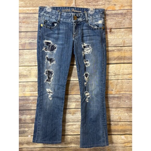 Guess Premium Jeans 29 Daredevil Boot Cut Distressed Bandana‎ - Picture 1 of 7